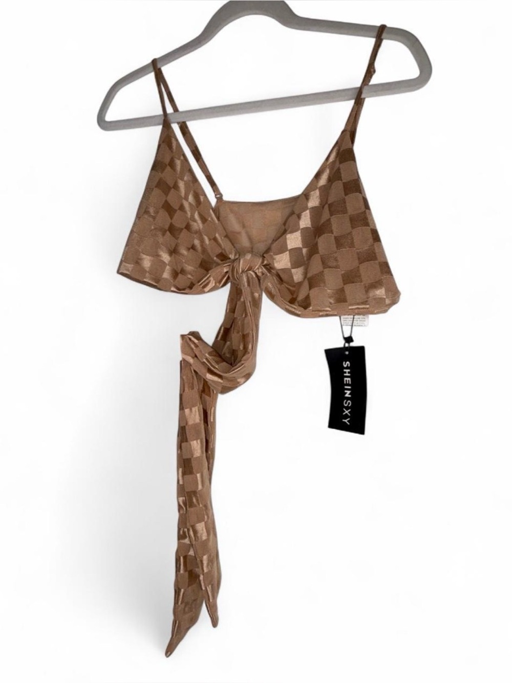 NWT SHEIN Checkerboard Satin Wide-Leg Pants and sexy top- Sheer set. Size M. - Picture 2 of 8